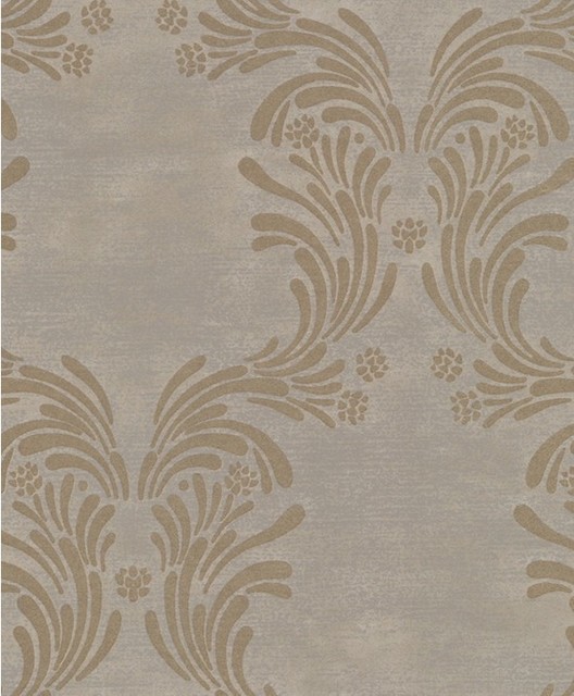 Damask Wallpaper Gold Grey Traditional By