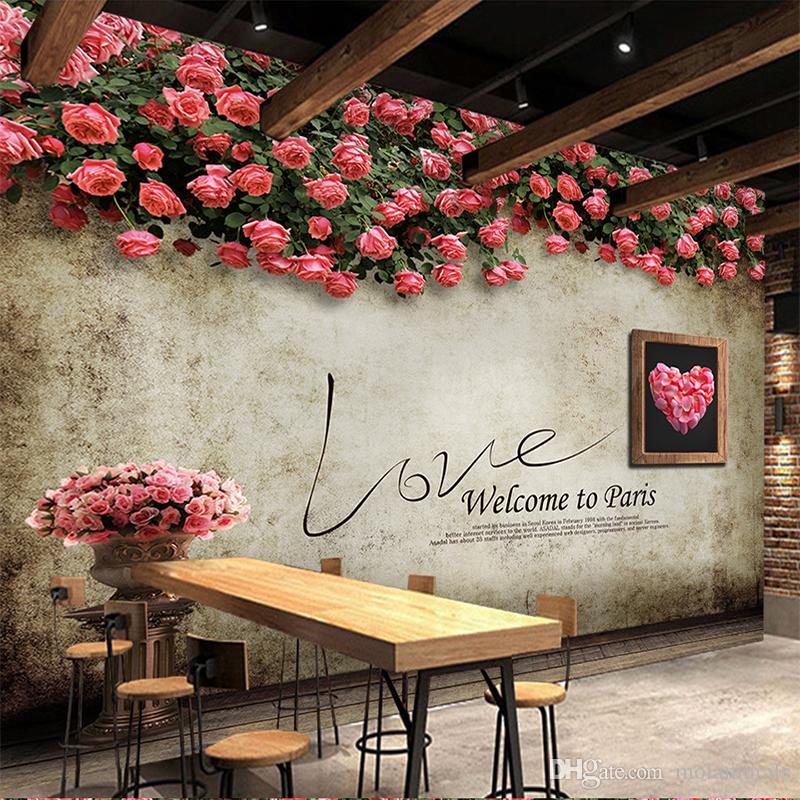 Photo 3d Wallpaper European Retro Nostalgic Rose Tv Wall Cafe Bar