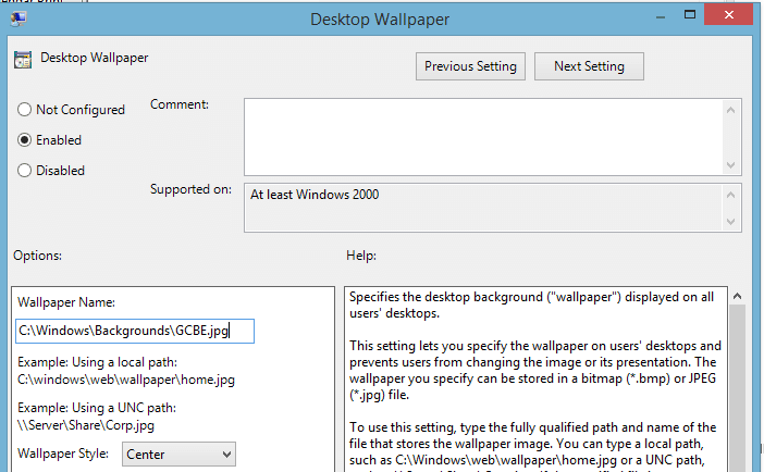 Setting The Desktop Wallpaper Background With Group Policy