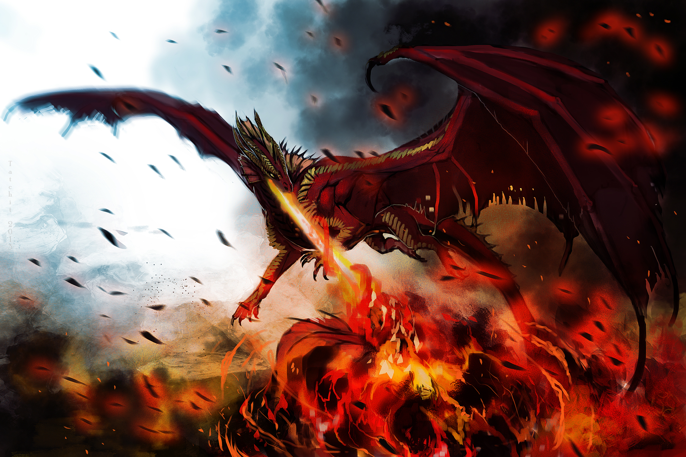 Dragons Fire Fantasy Wallpaper Background