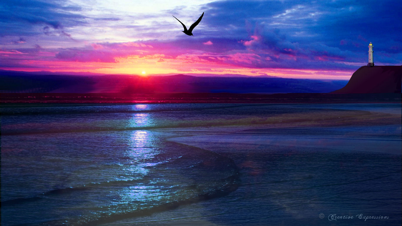Ocean Sunset Background wallpaper 1366x768 8014