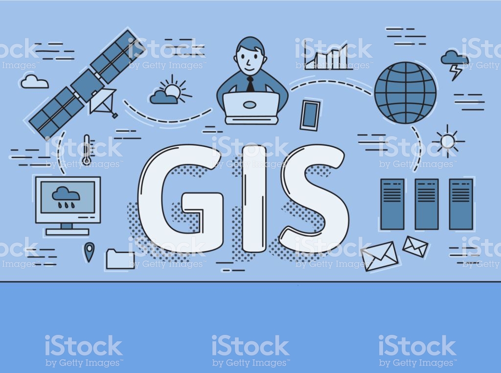 Geographic Information System Gis Flat Line Concept Vector