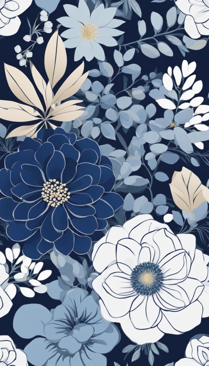Blue Flowers Aesthetic Illustration Background Wallpaper