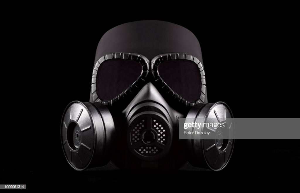 Biochemical Warfare Gas Mask On Black Background Stock Photo