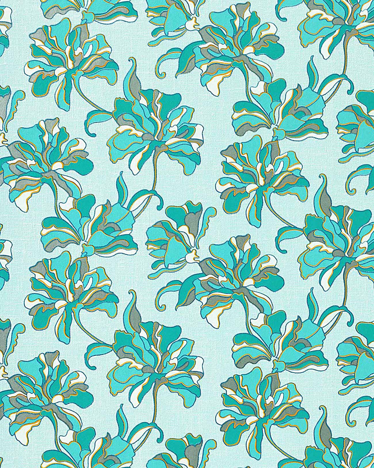 Edem Wallpaper Wall Floral Design Flowers Turquoise Blue