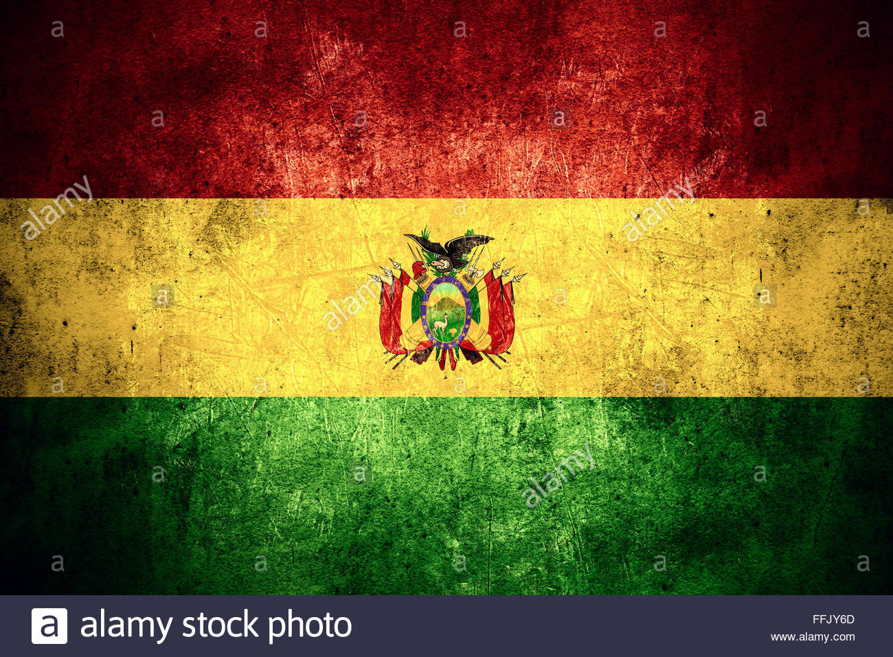 Flag Of Bolivia Or Bolivian Banner On Rough Pattern Texture