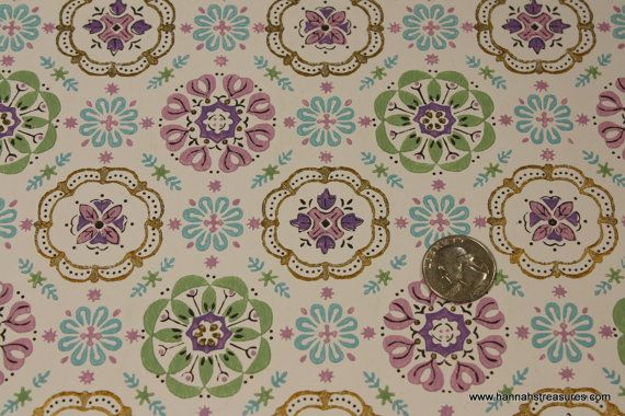 S Vintage Wallpaper Purple Green And By Hannahstreasures