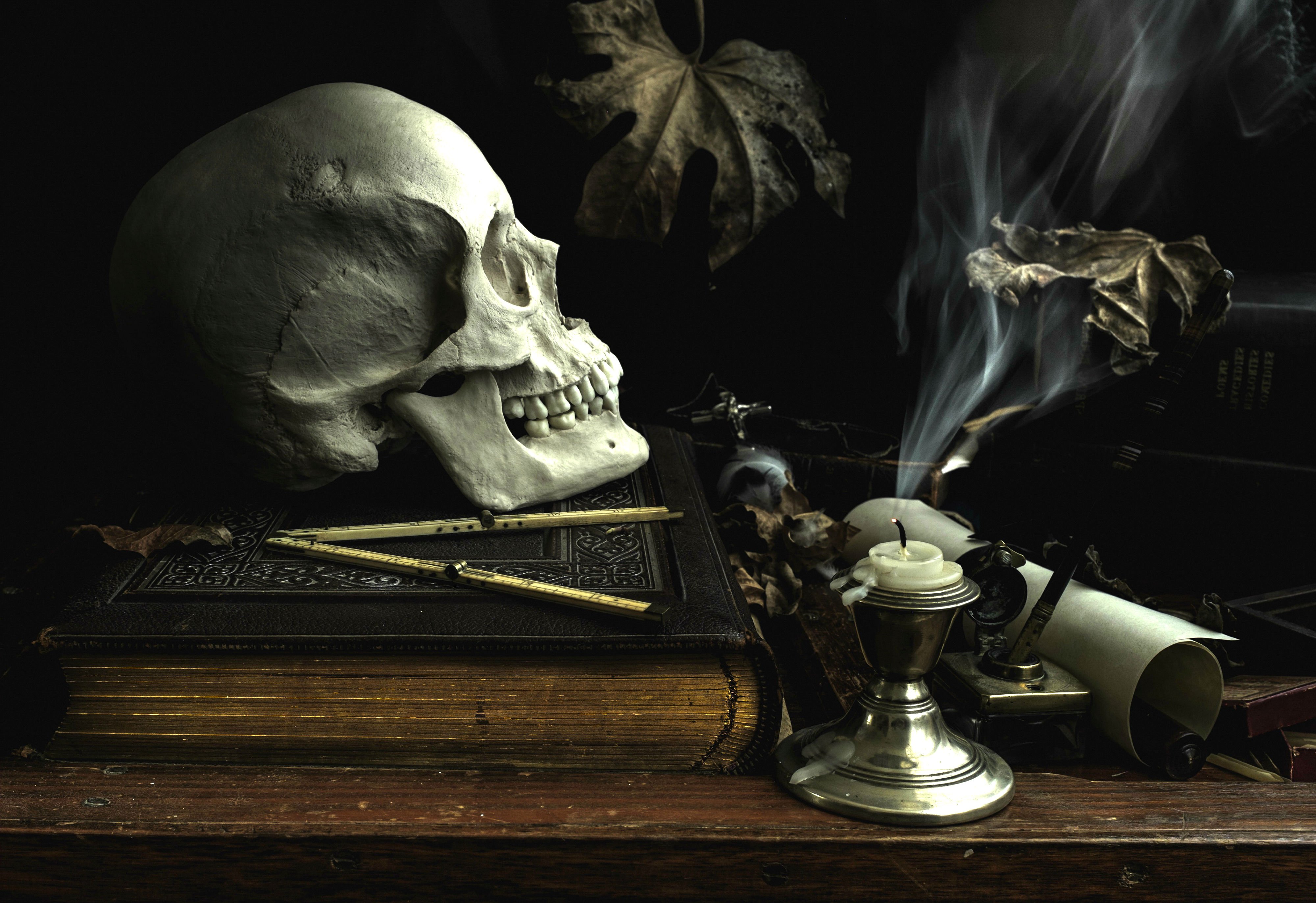Skull Candles Gothic Book Fantasy Dark Wallpaper