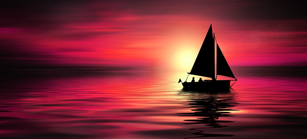 Picture Silhouettes Sea Nature Sunrise And Sunset Boats Sailing