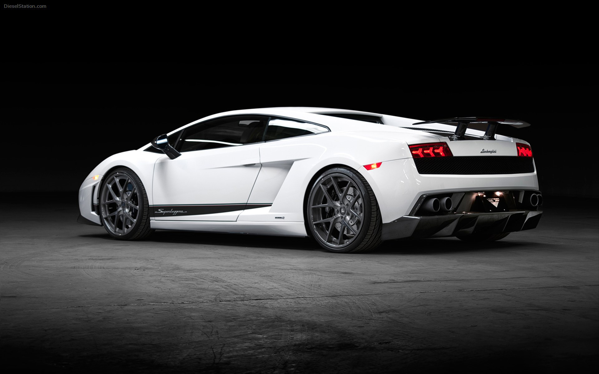 White Lamborghini Gallardo Superleggera on a dark background
