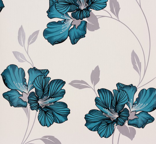Wallpaper Floral Turquoise Silver Livingwalls Brands
