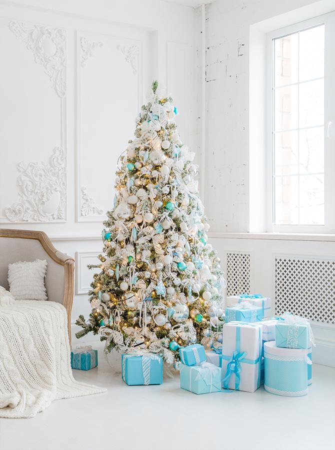 White and Baby Blue Christmas Tree Printed Backdrop   6376 670x900