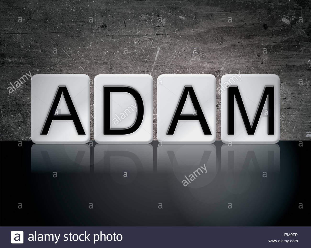 The Name Adam Concept And Theme Written In White Tiles On A Dark
