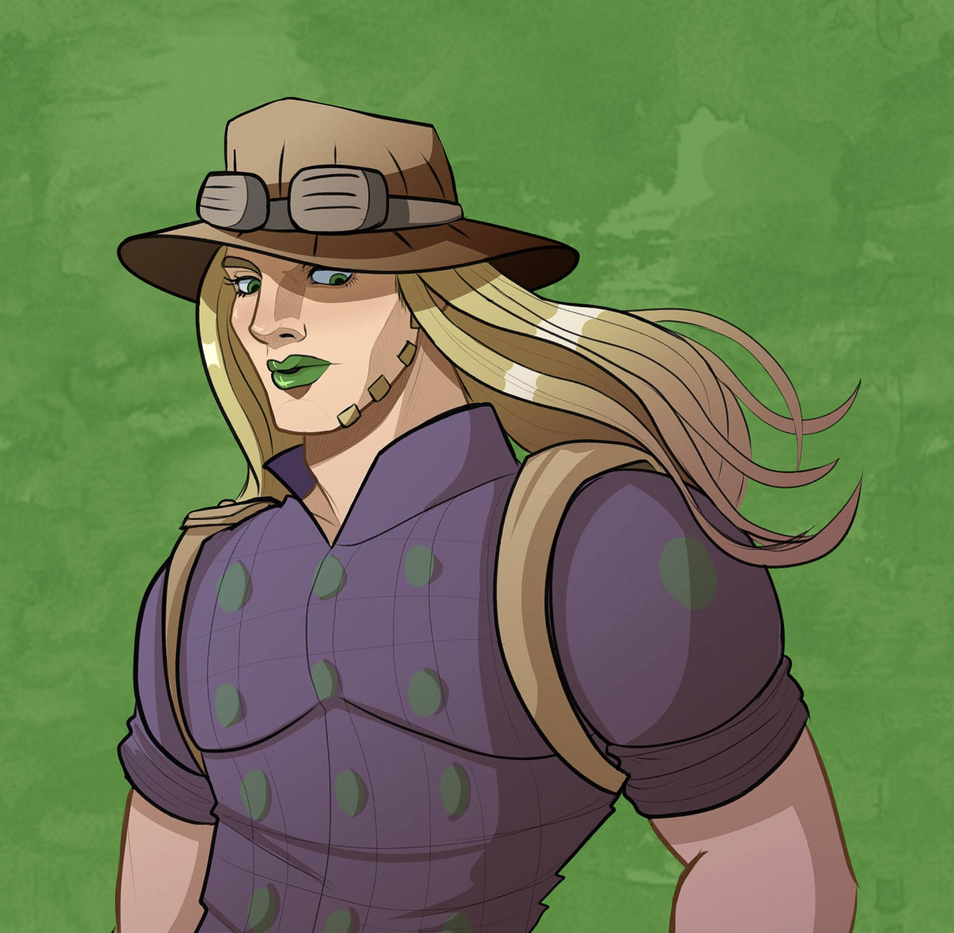 A fan art depiction of Gyro Zeppeli from JoJo's Bizarre Adventure, rendered in a stylized comic book aesthetic, perfect for a phone wallpaper