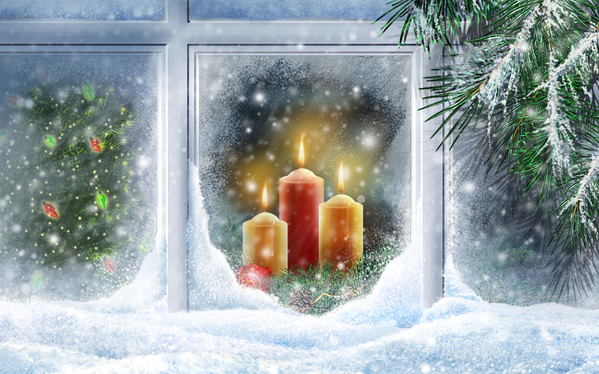 Wallpaper Warm Candlelight Christmas Snow HD Picture Image