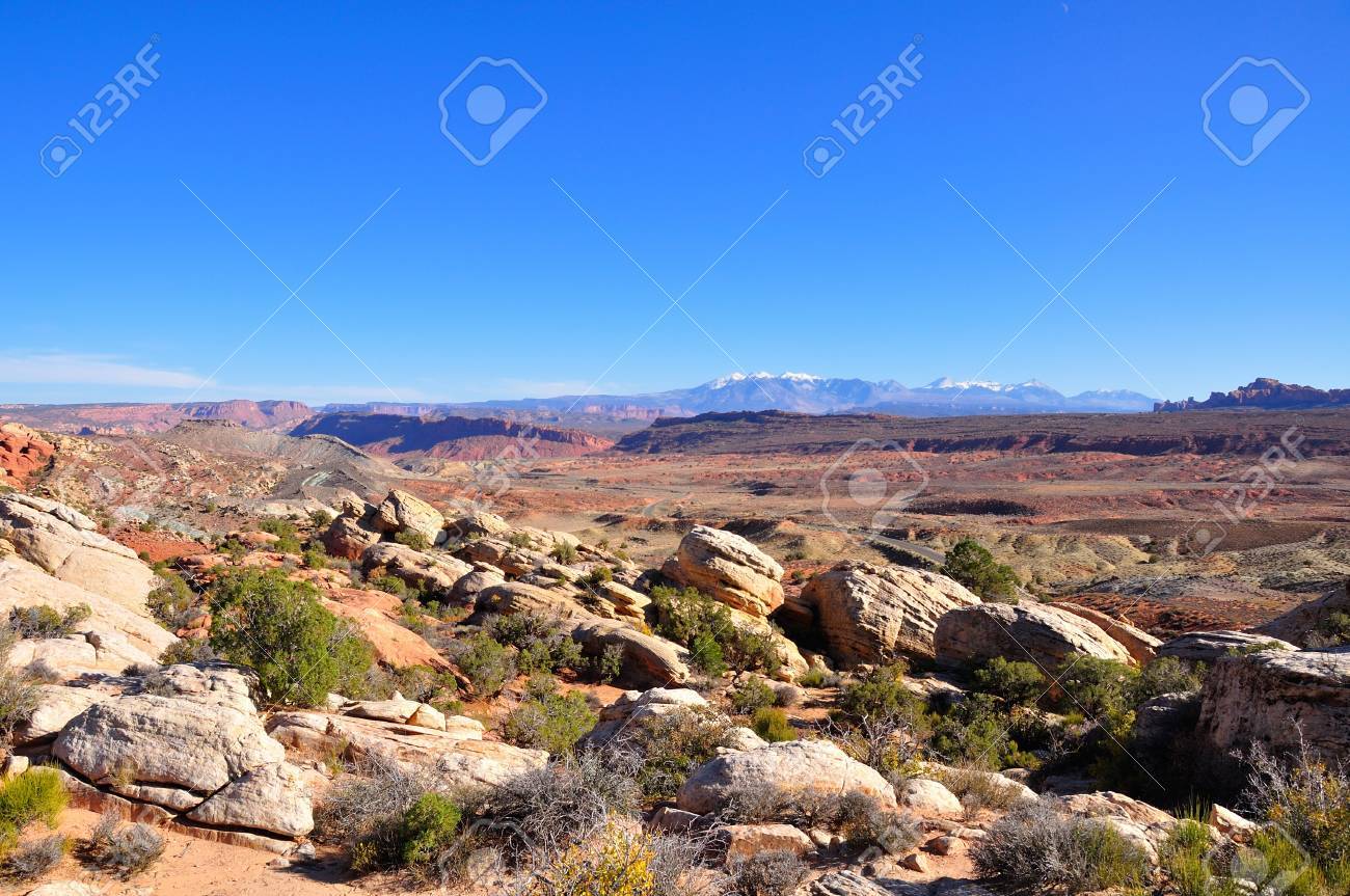 Scenery In Arches National Park With La Sal Mountains
