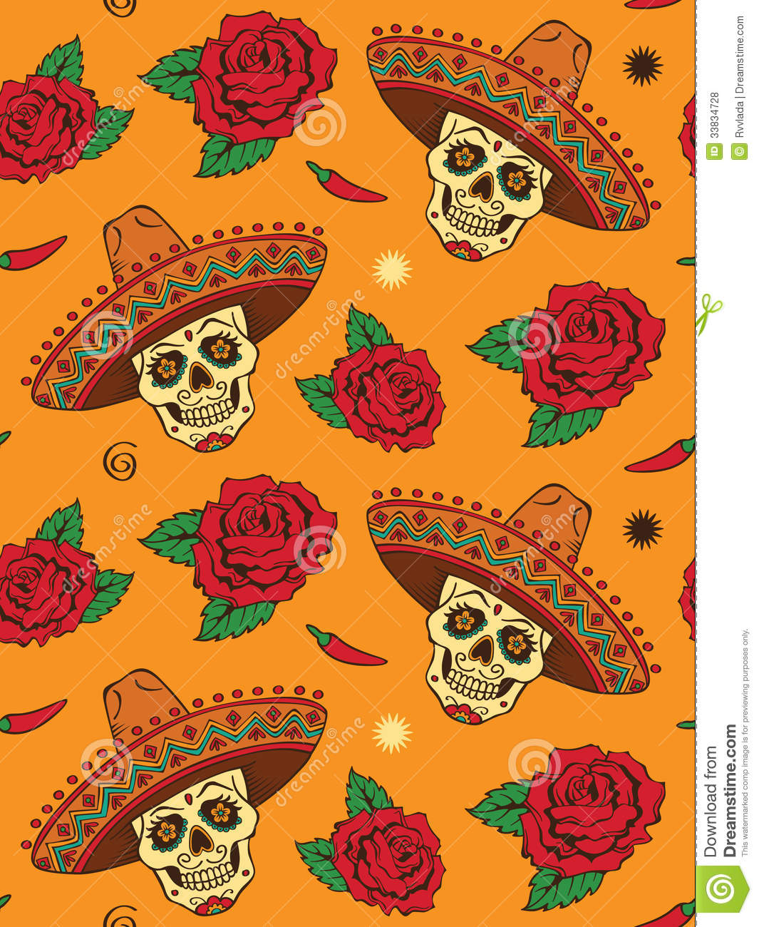 Mexican Fiesta Wallpaper Seamless with mexican skull