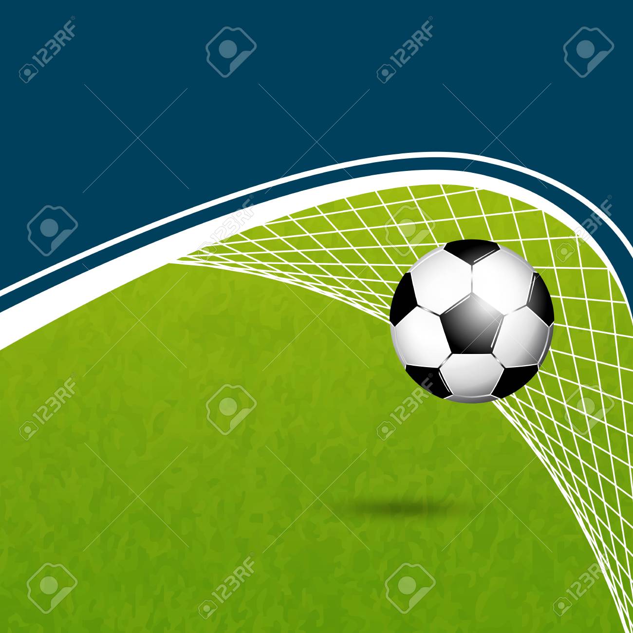 Soccer Ball In Net On Grass Field Football Flyer Background Goal