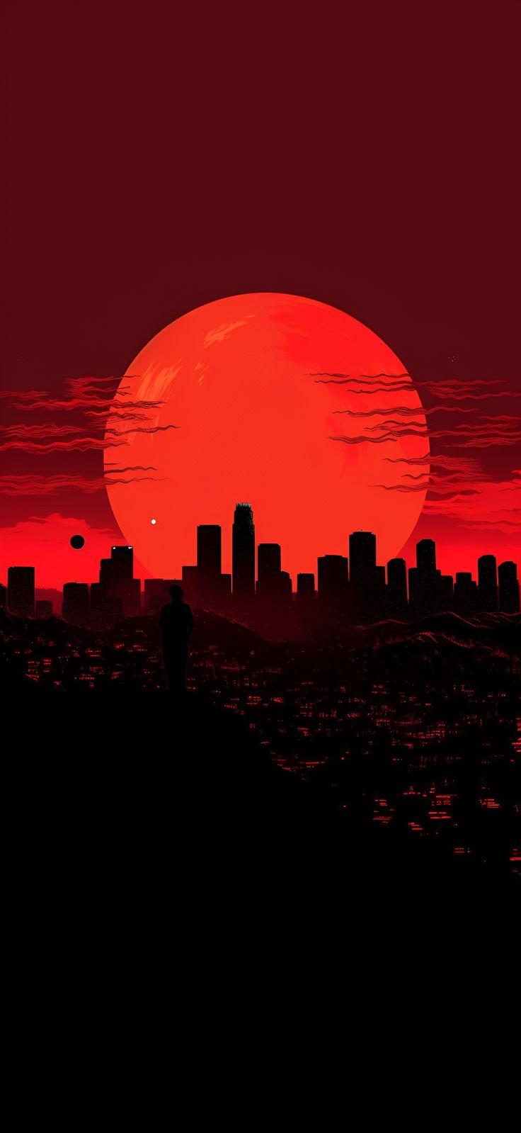 Los Angeles Skyline Vibrant Red Aesthetic Wallpaper