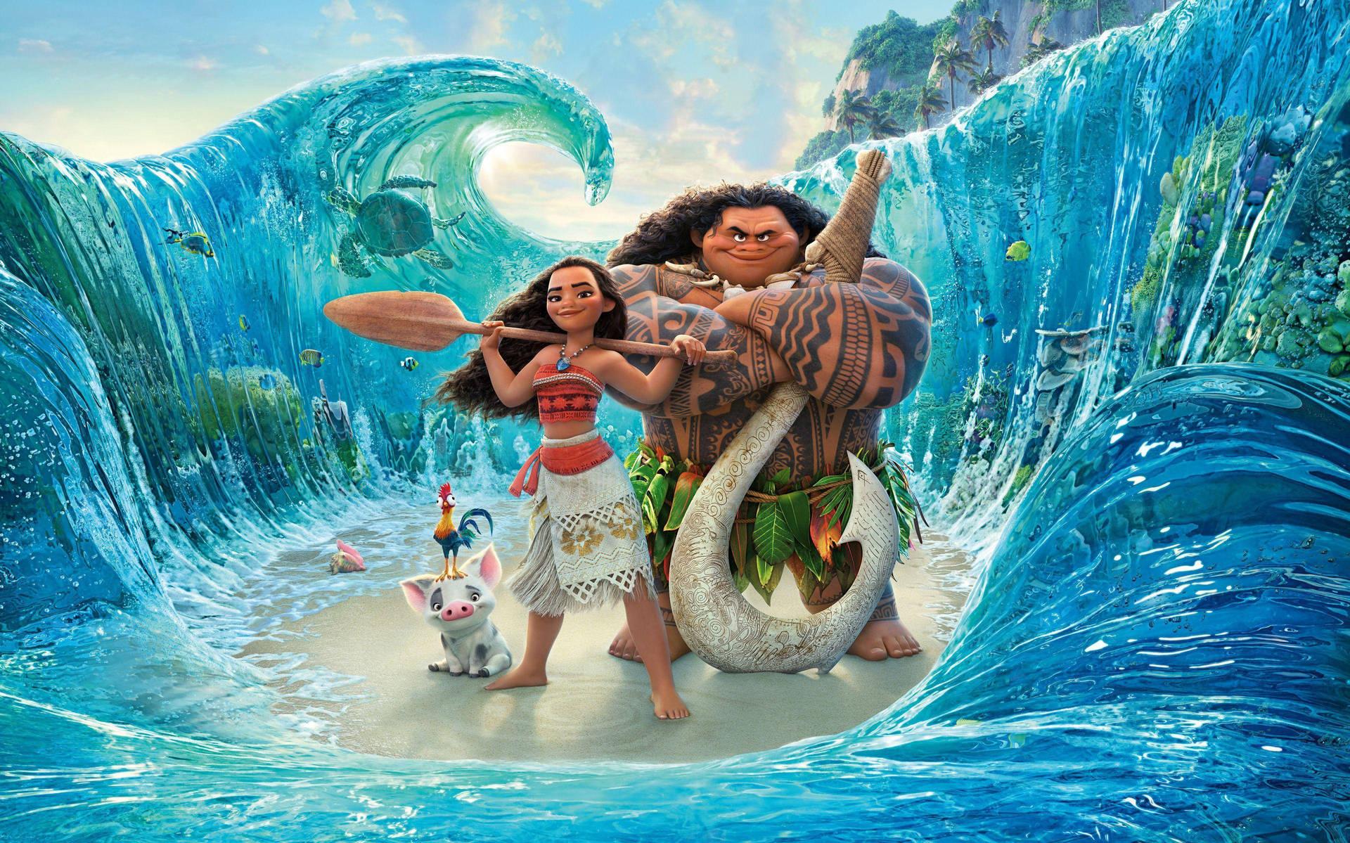 Download Disney 4K Ultra Wide Moana Maui Parting Sea Wallpaper