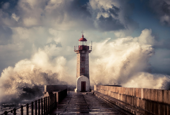 Wallpaper Lighthouse Wave Spray Storm Sea Desktop