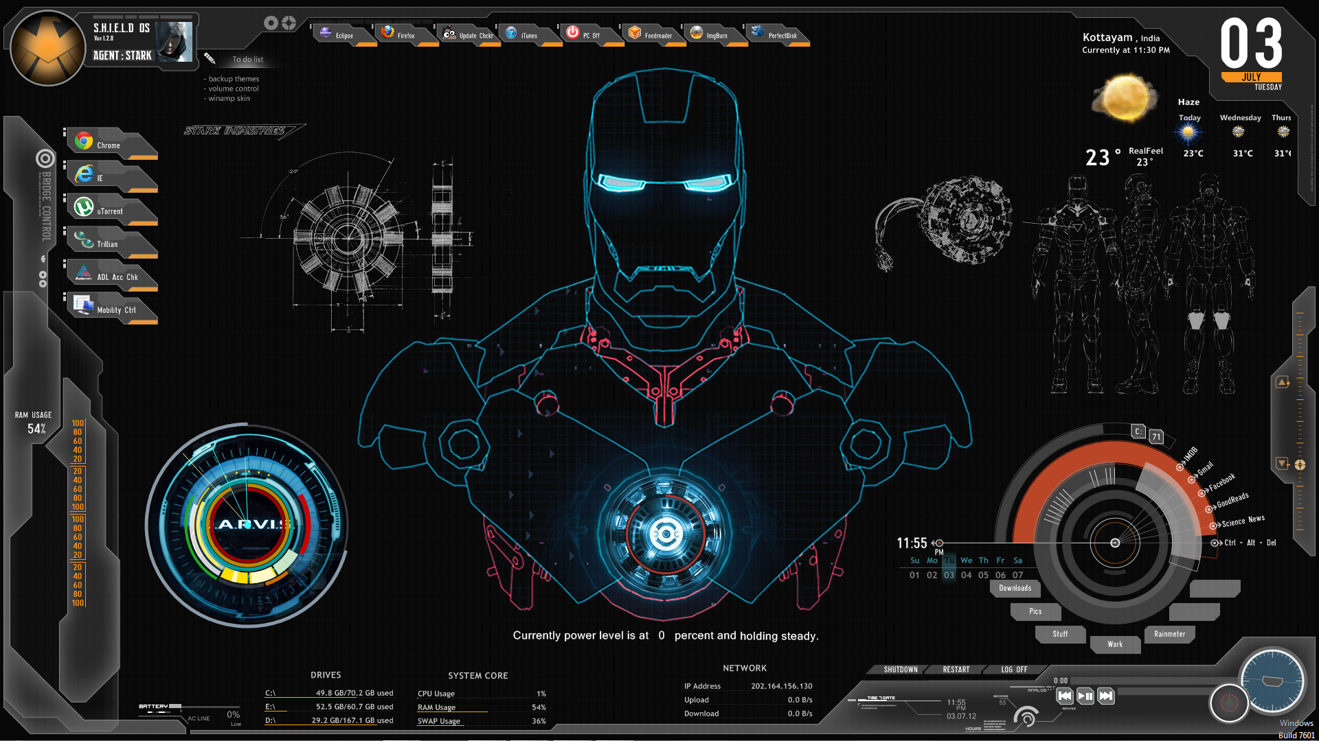 Shield IronMan Jarvis Rainmeter Theme Screenshot by Ferozkhanhamid