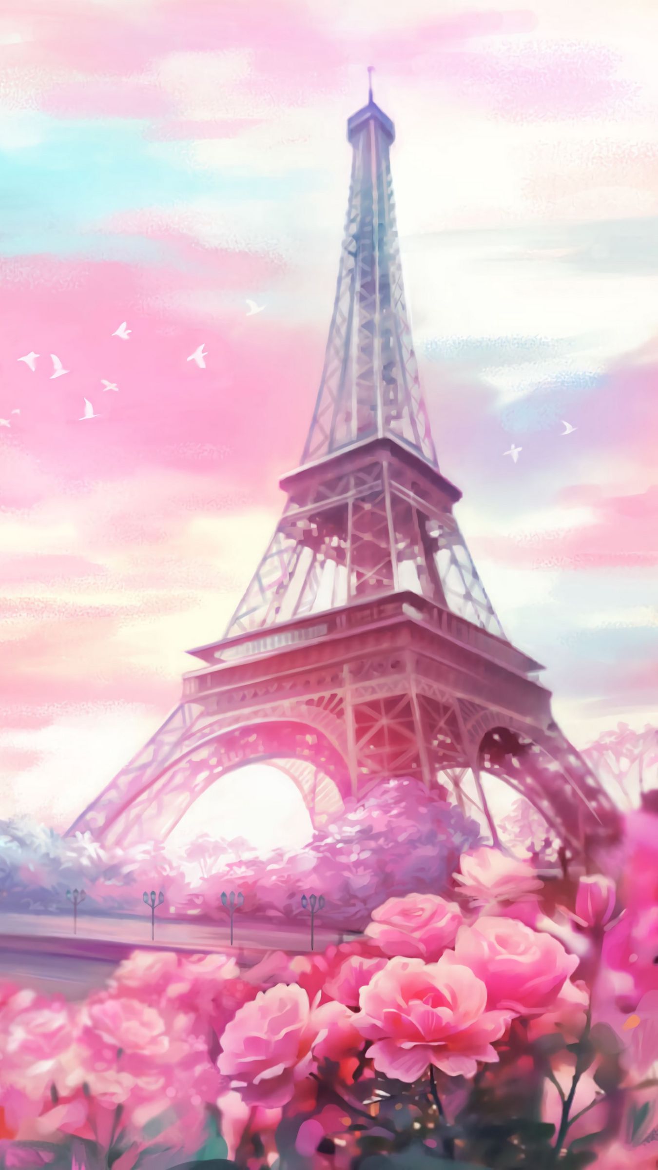 Wallpaper Paris Flowers Tower Art iPhone