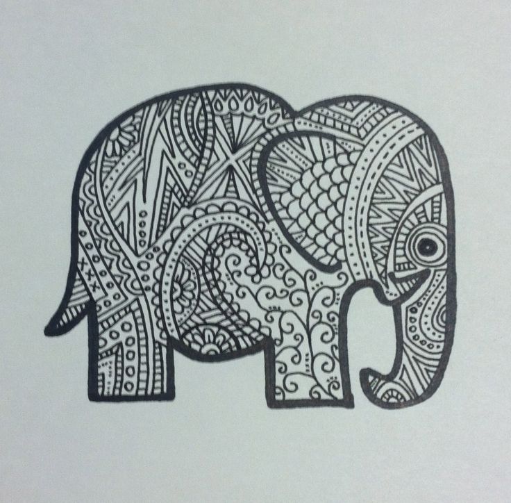 Aztec Elephant Tribalesque Drawing
