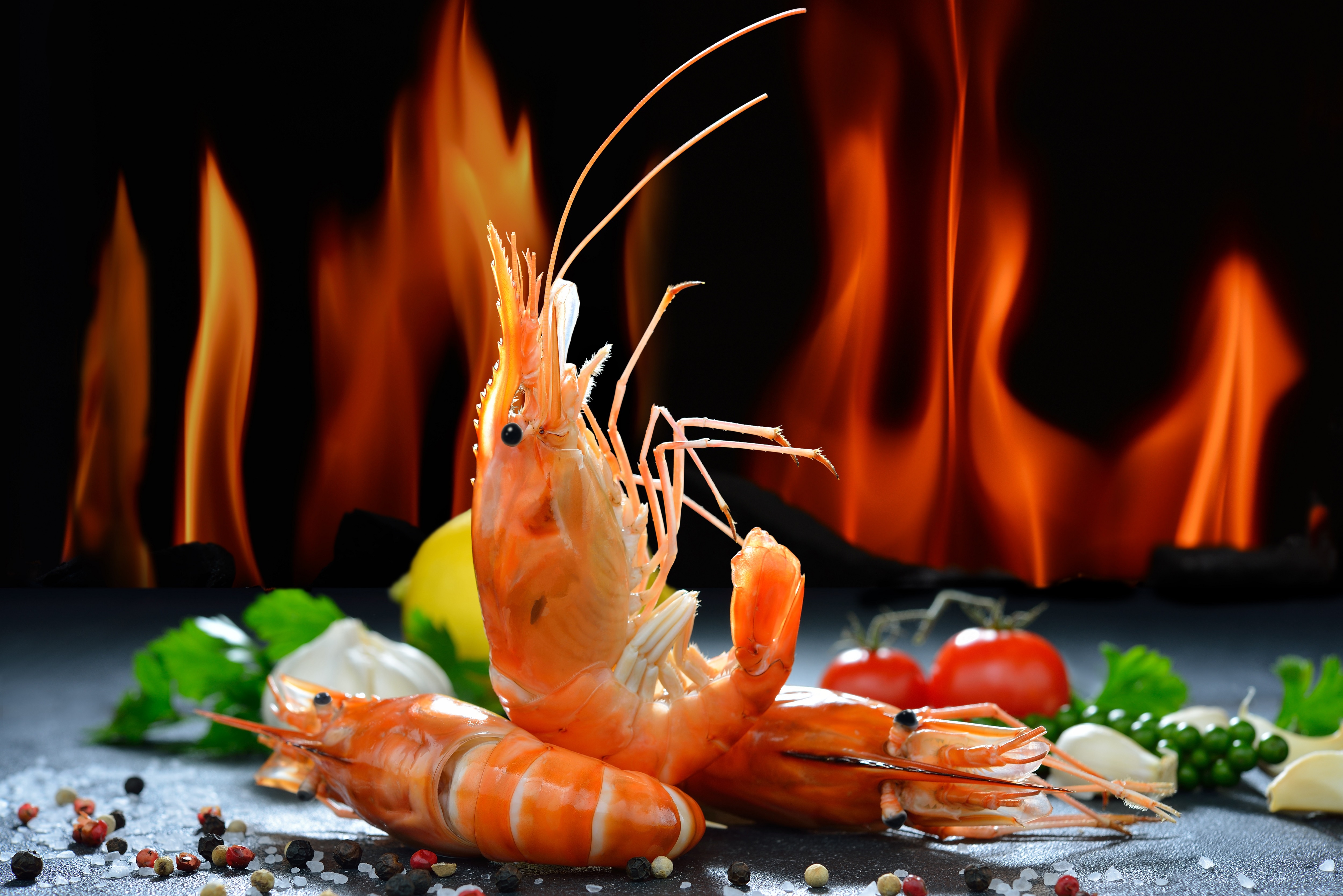 Seafood Flame Food Shrimp 4k Ultra HD Wallpaper
