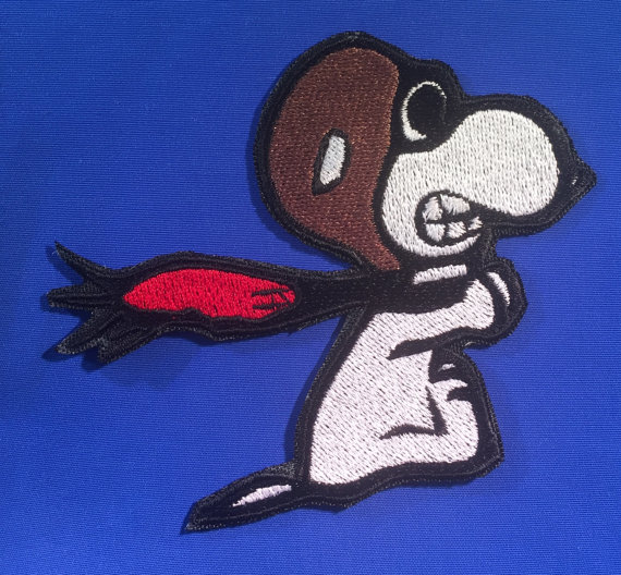 Snoopy The Flying Ace Patch On Blue Embroidered Background