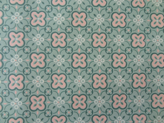Vintage Wallpaper Pink and Green Floral Geometric by PatinaPaperie 570x428