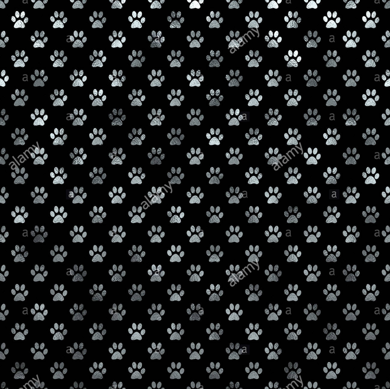 Silver And Black Dog Paws Metallic Foil Polka Dot Texture