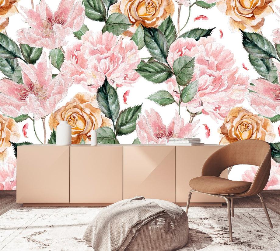 Pink And Beige Flowers Wallpaper Buy At The Best Price With