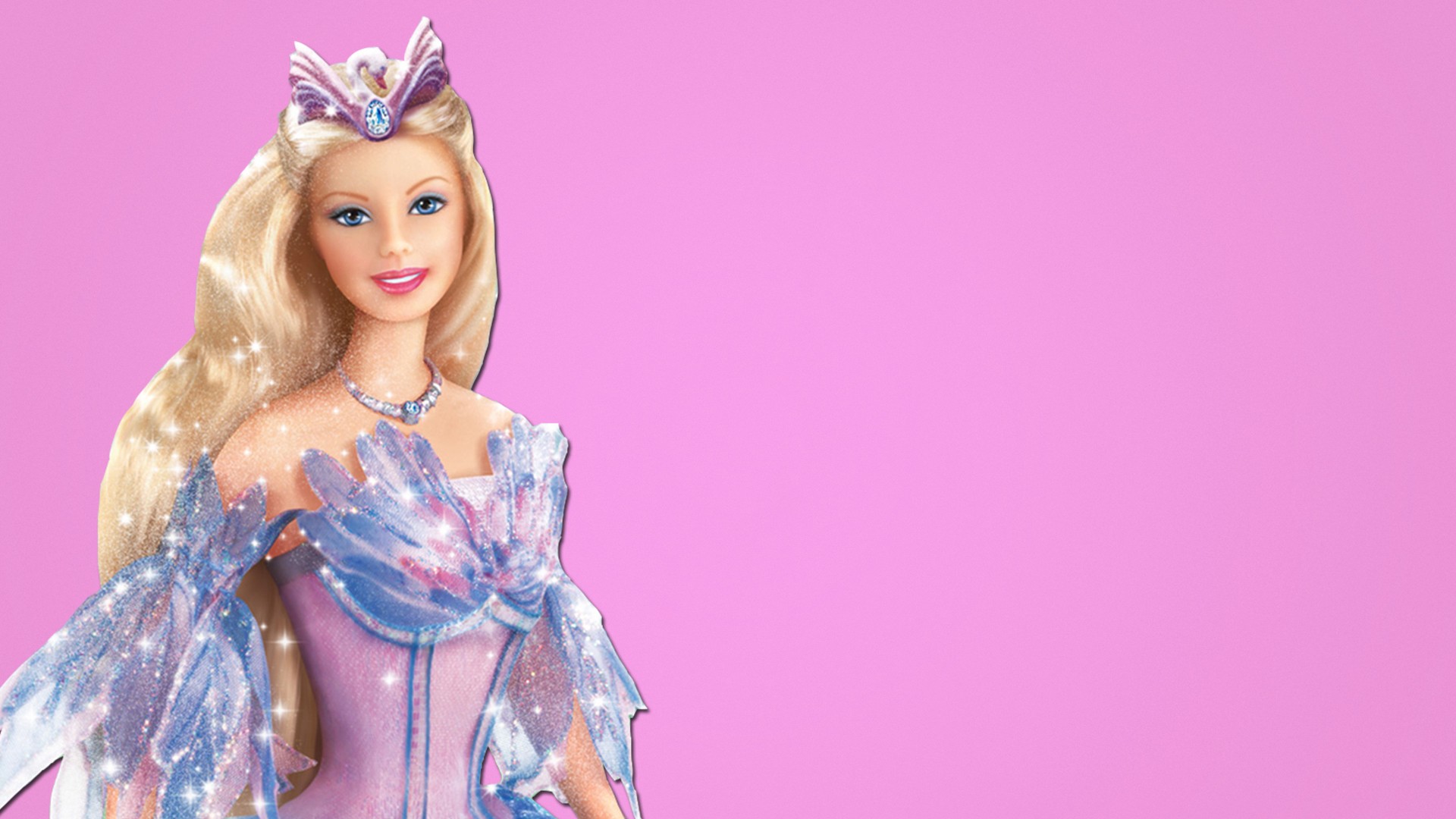 Barbie as Odette from Barbie of Swan Lake, on a pink background