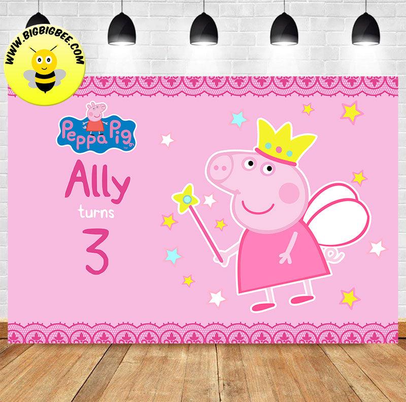 Custom Princsss Peppa Pig Magic Wand Pink Theme BirtHDay Backdrop