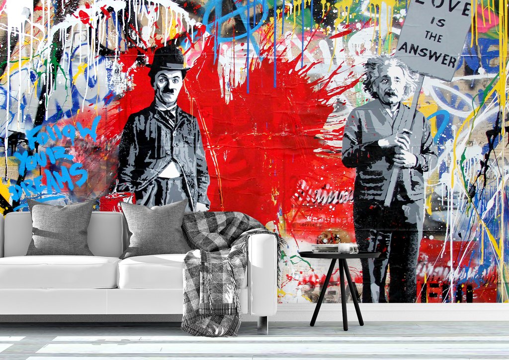 3d Einstein Chaplin Graffiti Wall Mural Wallpaper
