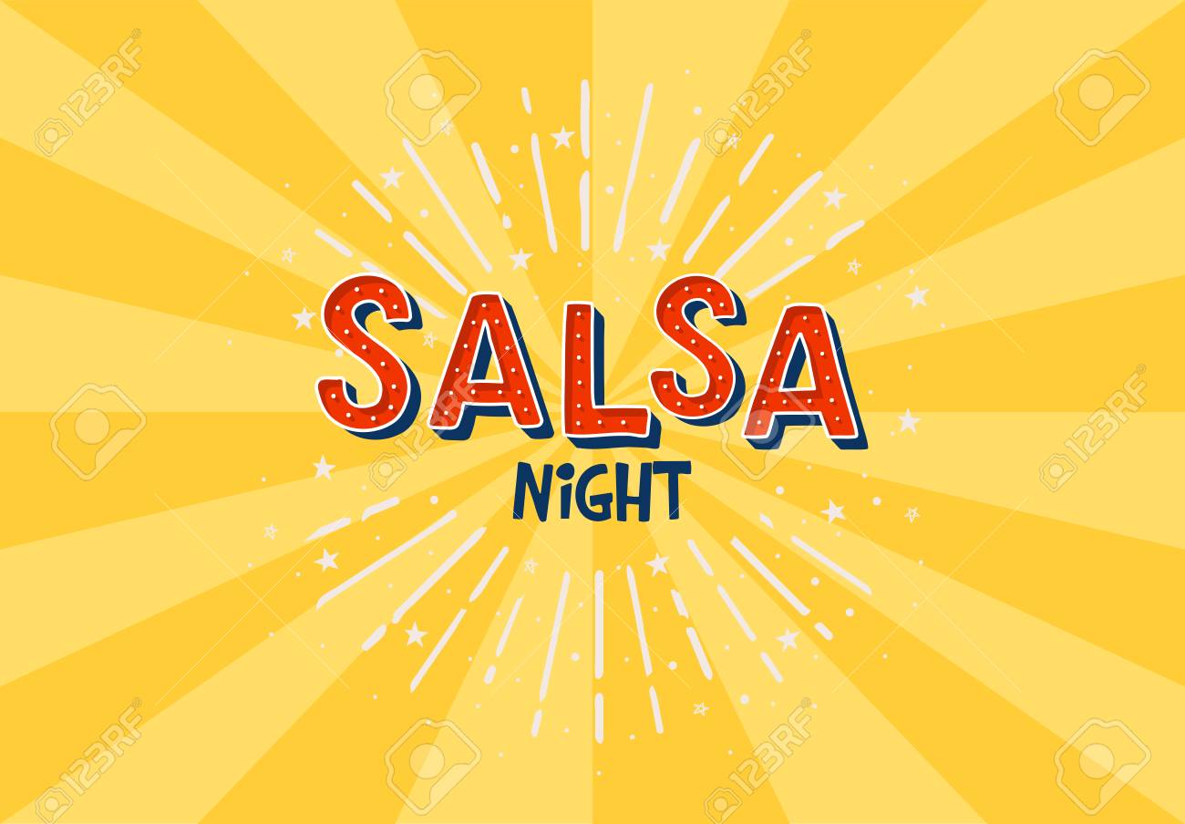 Salsa Night Vector Logotype Yellow Rays Background Poster For