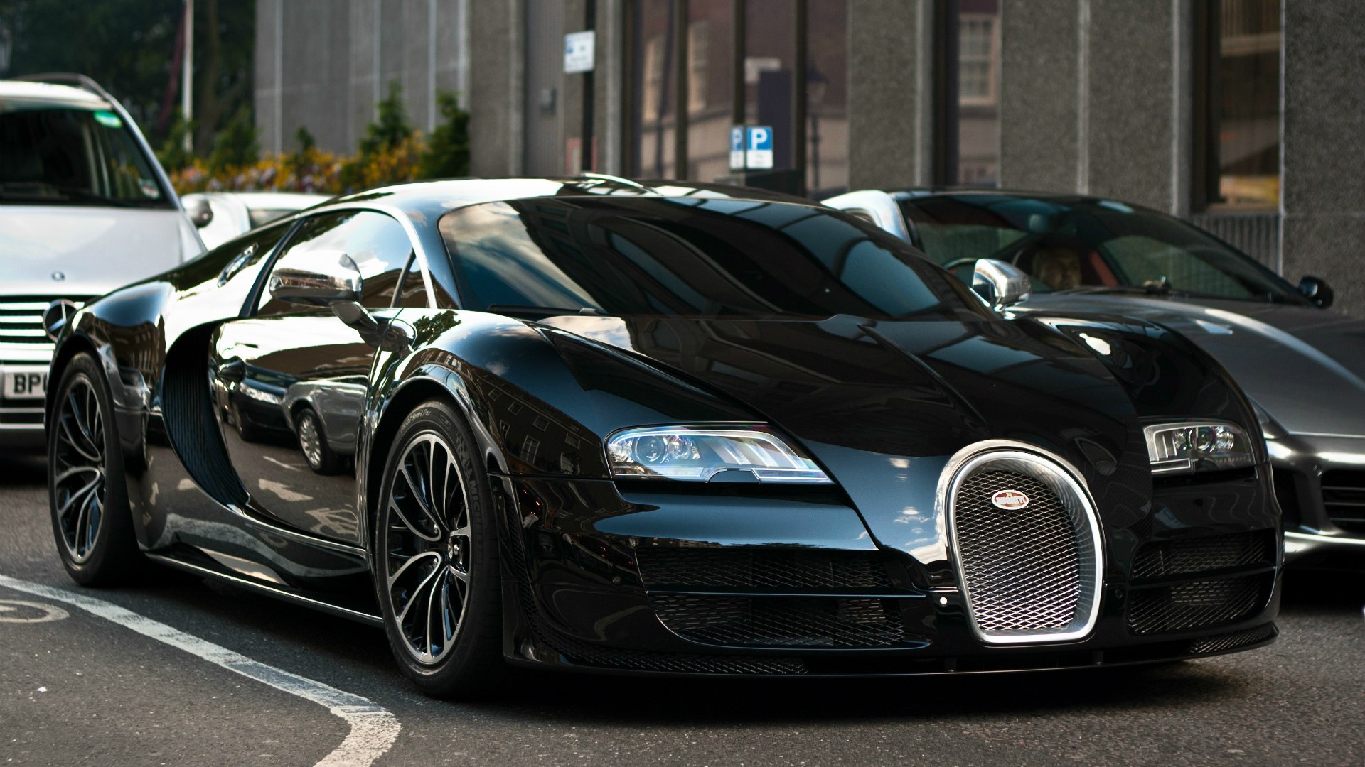 Wallpaper Bugatti Veyron Super Sport Black Road Car
