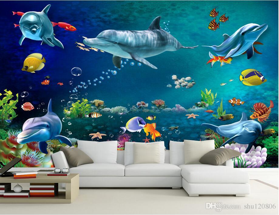 3d Wallpaper Custom Photo Mural Sea World Dolphin Fish Scenery
