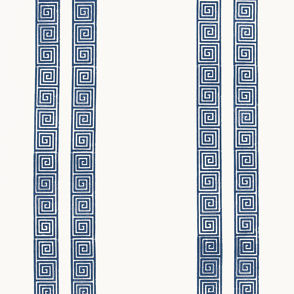 Greek Key Stripe Navy Wallpaper