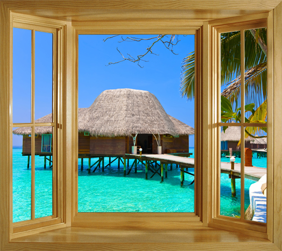 Stunning Tropical Sea In The Maldives Window Scene Wall Sticker