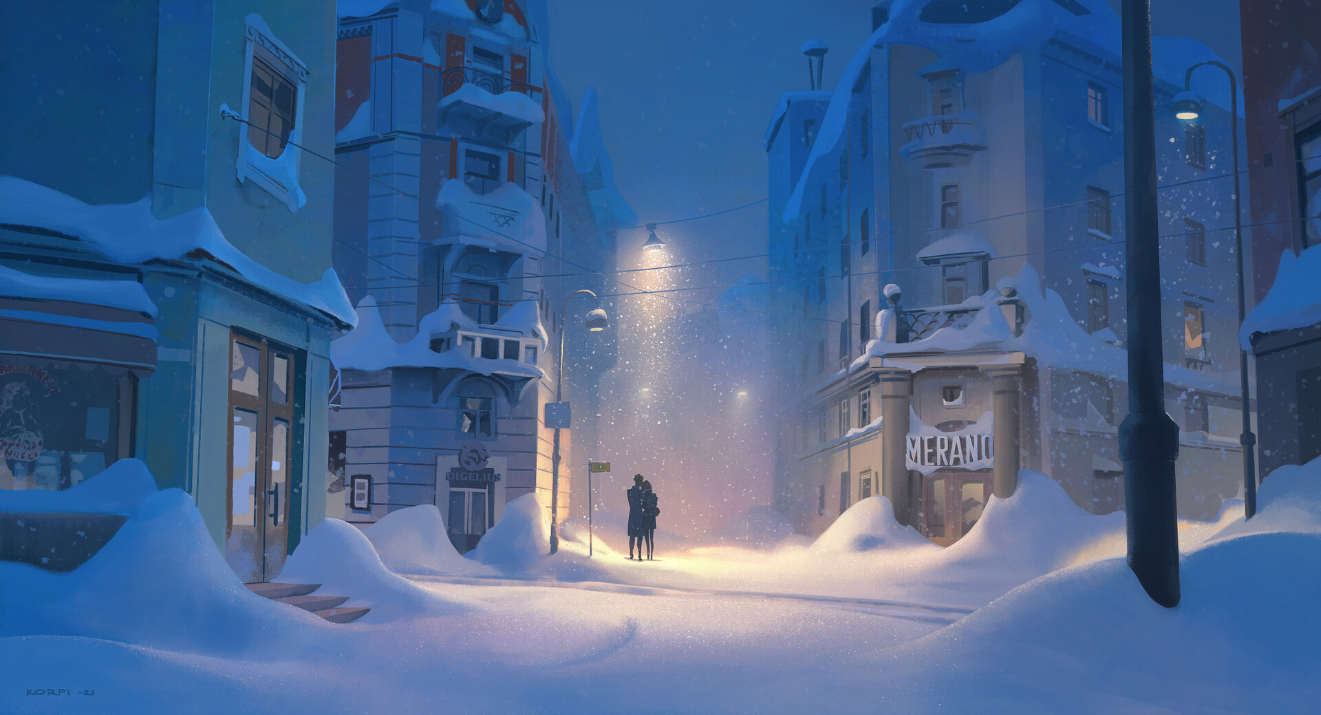 HD desktop wallpaper: Anime, Winter, Night, Snow, Girl, Umbrella download  free picture #1008412