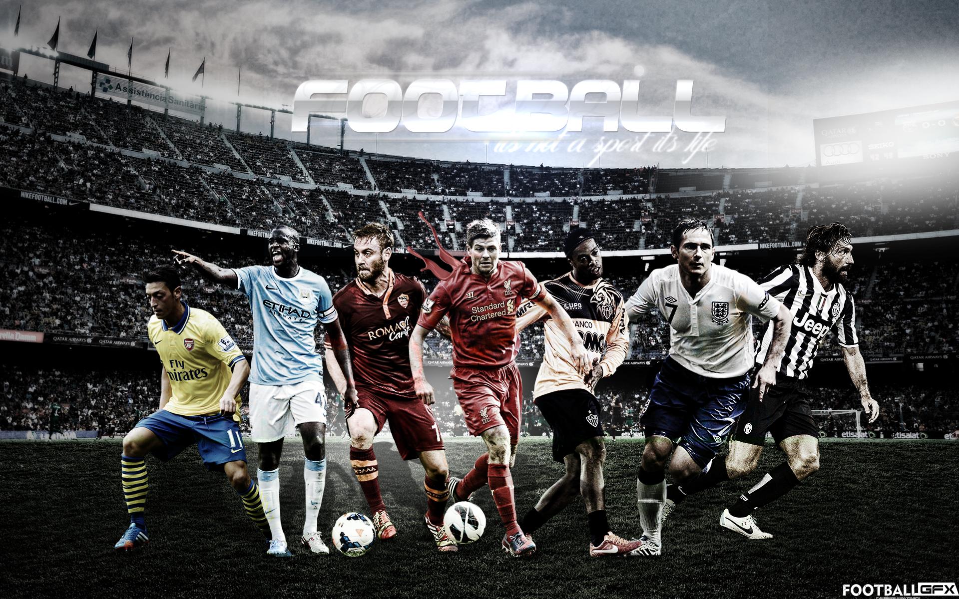 Collage of famous soccer players in action on a field, HD Soccer Wallpaper