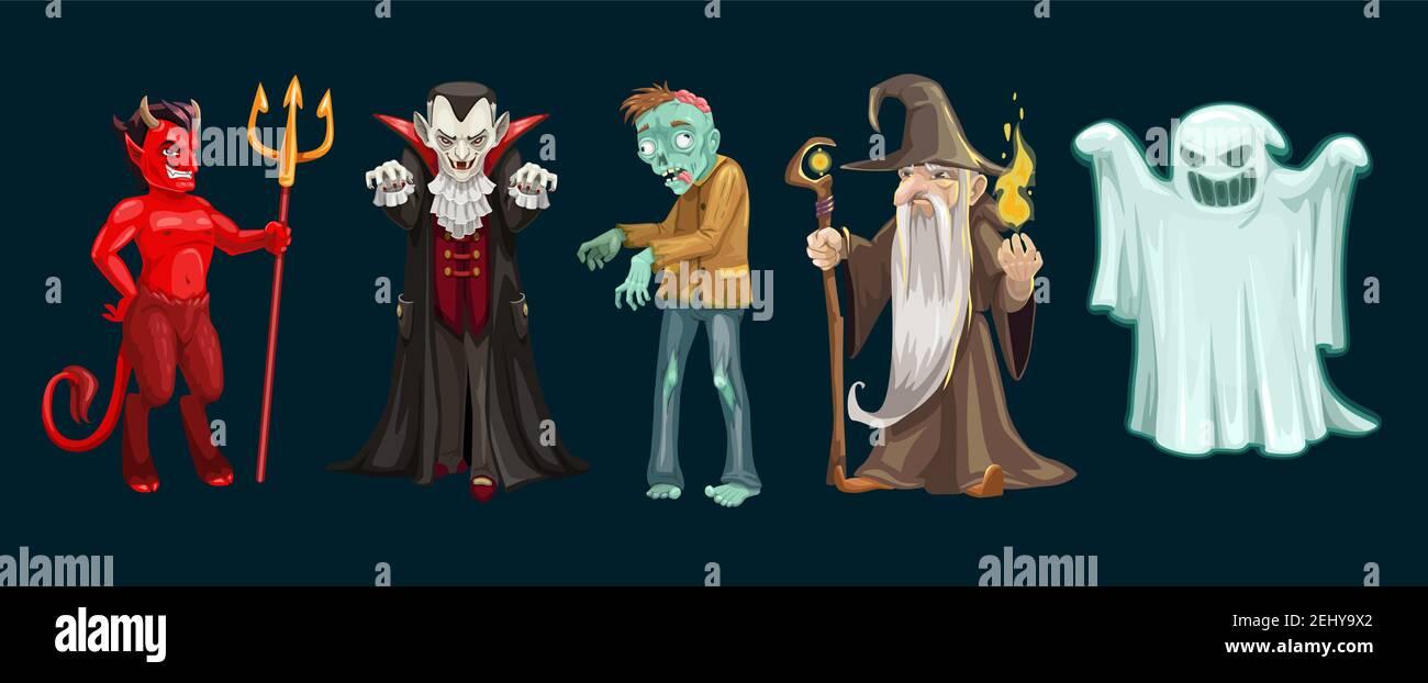 Halloween Characters Of Ghost Vampire And Zombie Devil Dracula