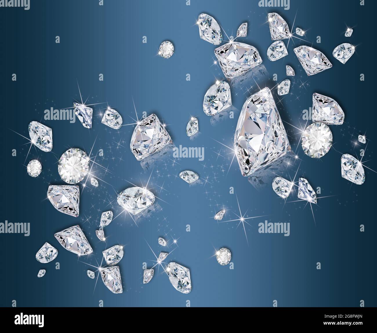 3d loose diamonds on blue background Stock Photo