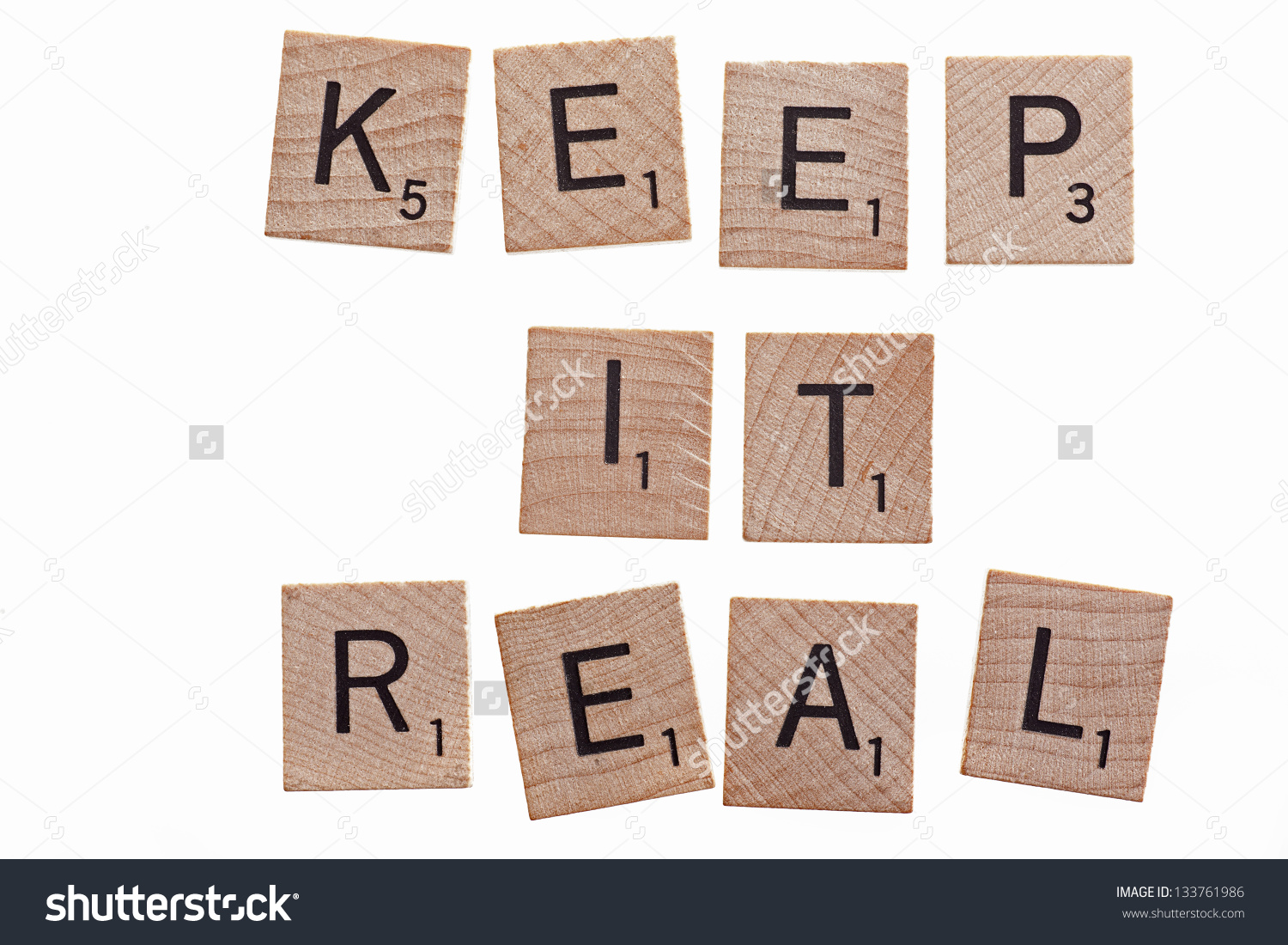 Scrabble Letters Spelling Keep It Real On White Background Stock Photo