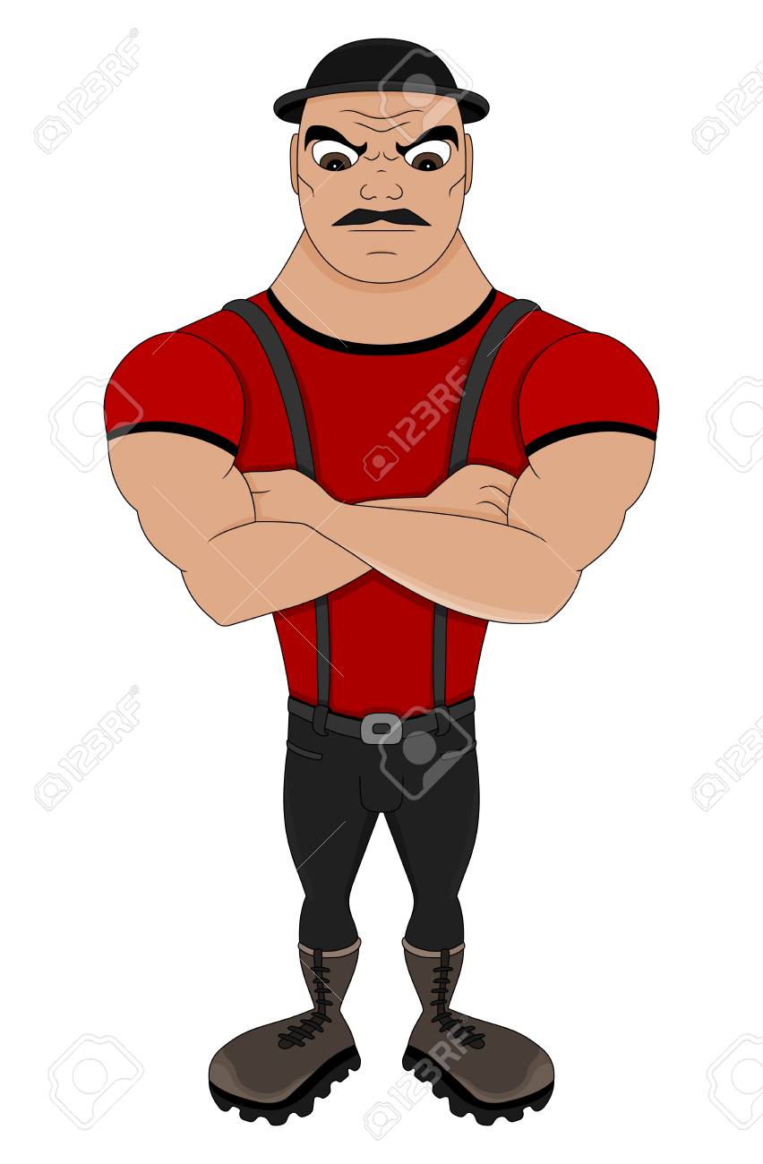 Illustration Of A Strongman With Mustache And Bowler Hat