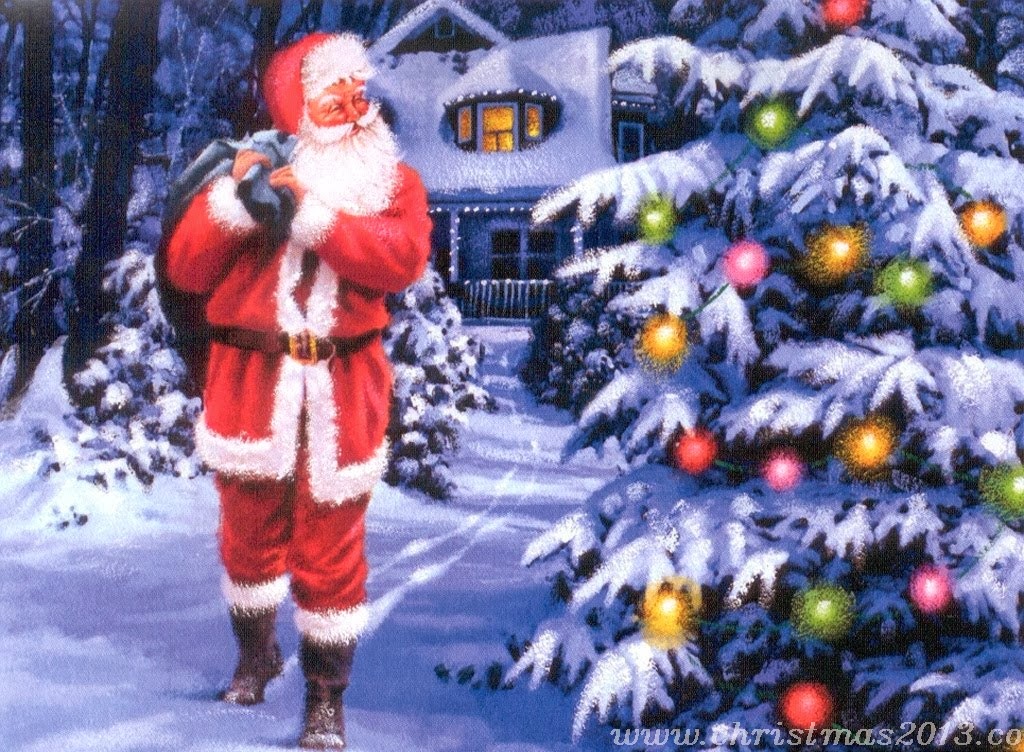 Santa Claus Beautiful Christmas Tree Wallpaper