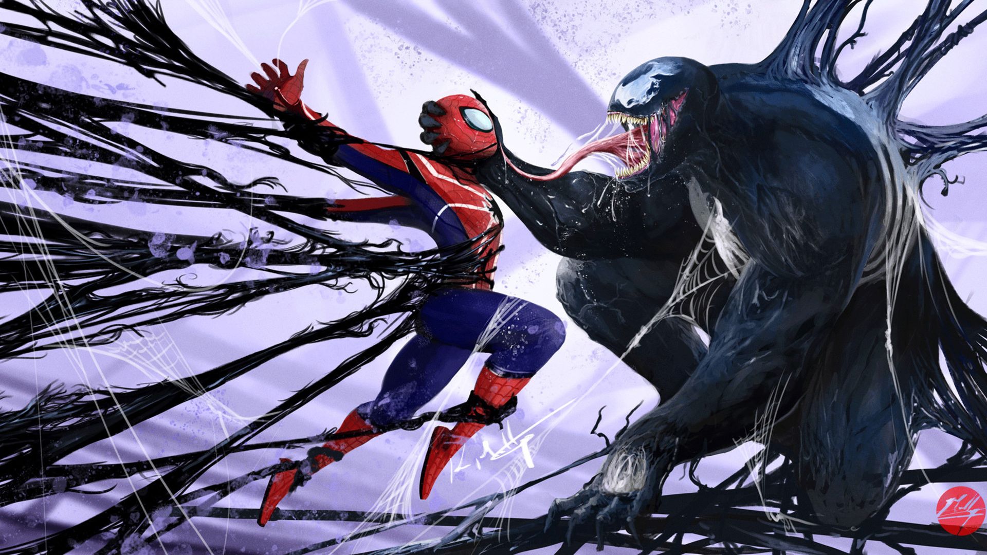 Desktop wallpaper spiderman vs venom artwork marvel hd image 1920x1080