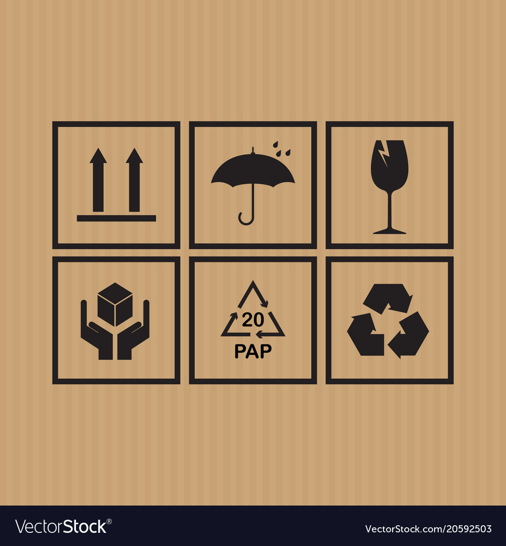Packaging Symbols Set On Cardboard Background Vector Image